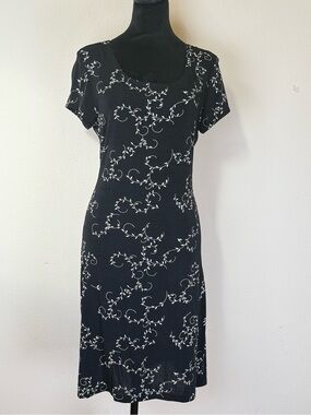 Vintage John Roberts Midi Dress Black Slinky Stretchy Comfy USA